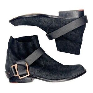 JOE'S Saki Black Leather Ankle Distressed Boots 